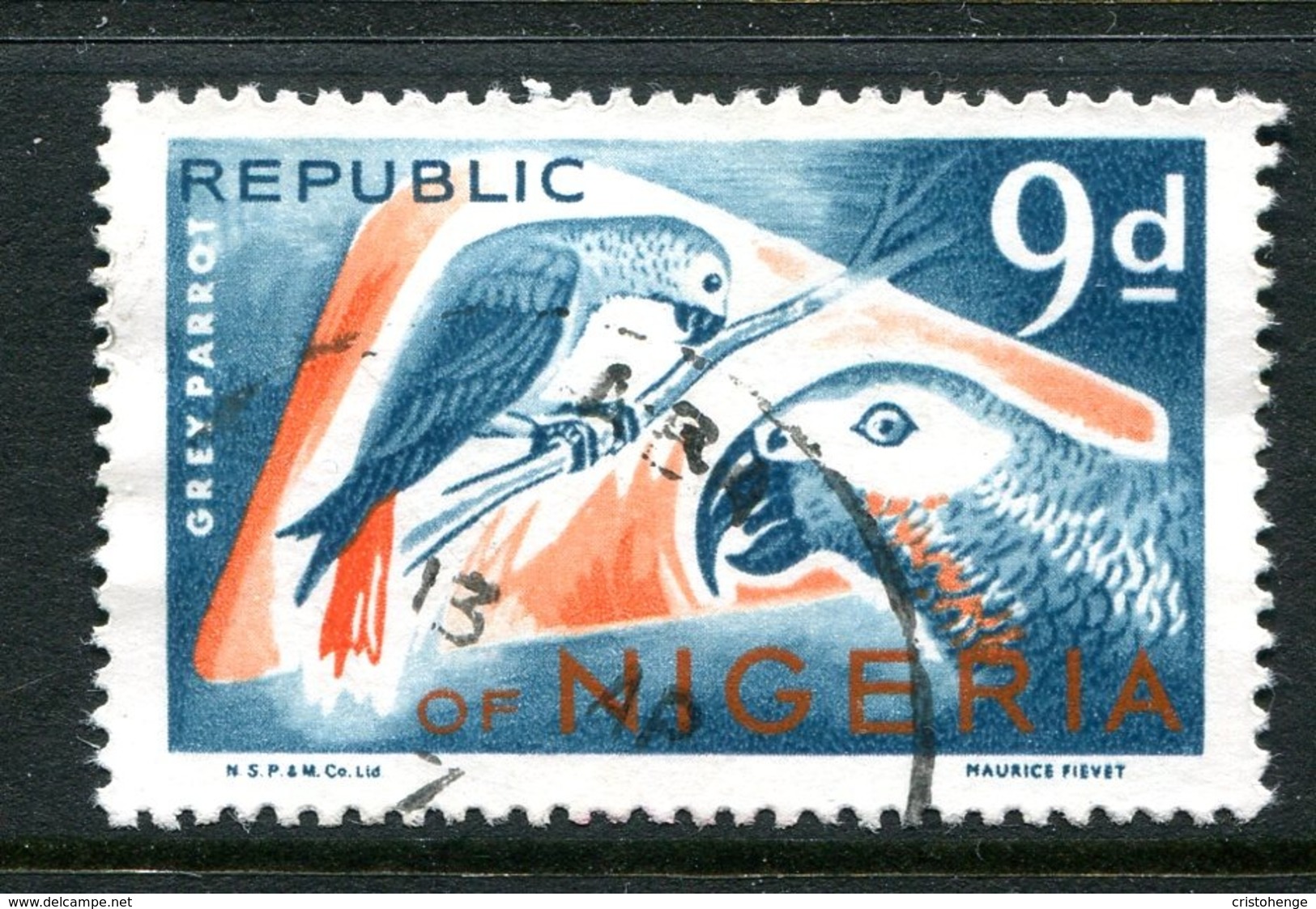 Nigeria 1969-72 Wildlife - Printers Imprint - 9d Grey Parrots Used (SG 226) - Nigeria (1961-...)