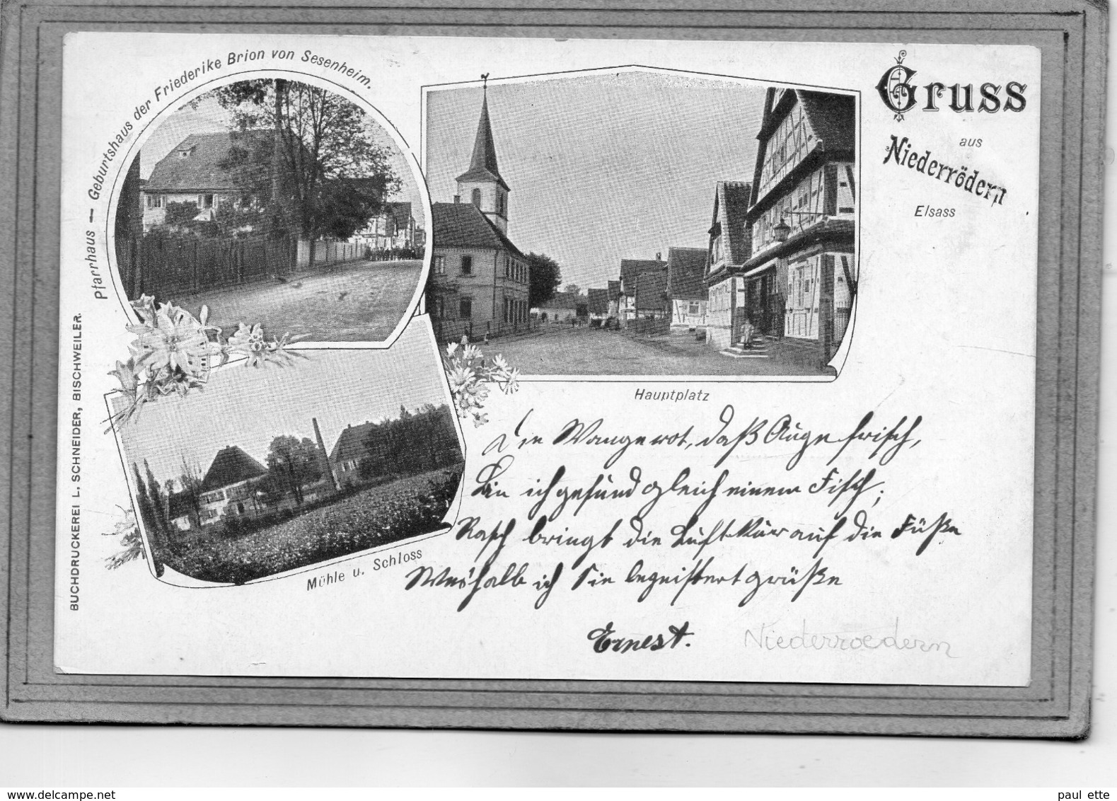 CPA - NIEDERROEDERN (67) - Carte Gruss De 1900 - Presbytère, Moulin, Château Et Place - Altri & Non Classificati