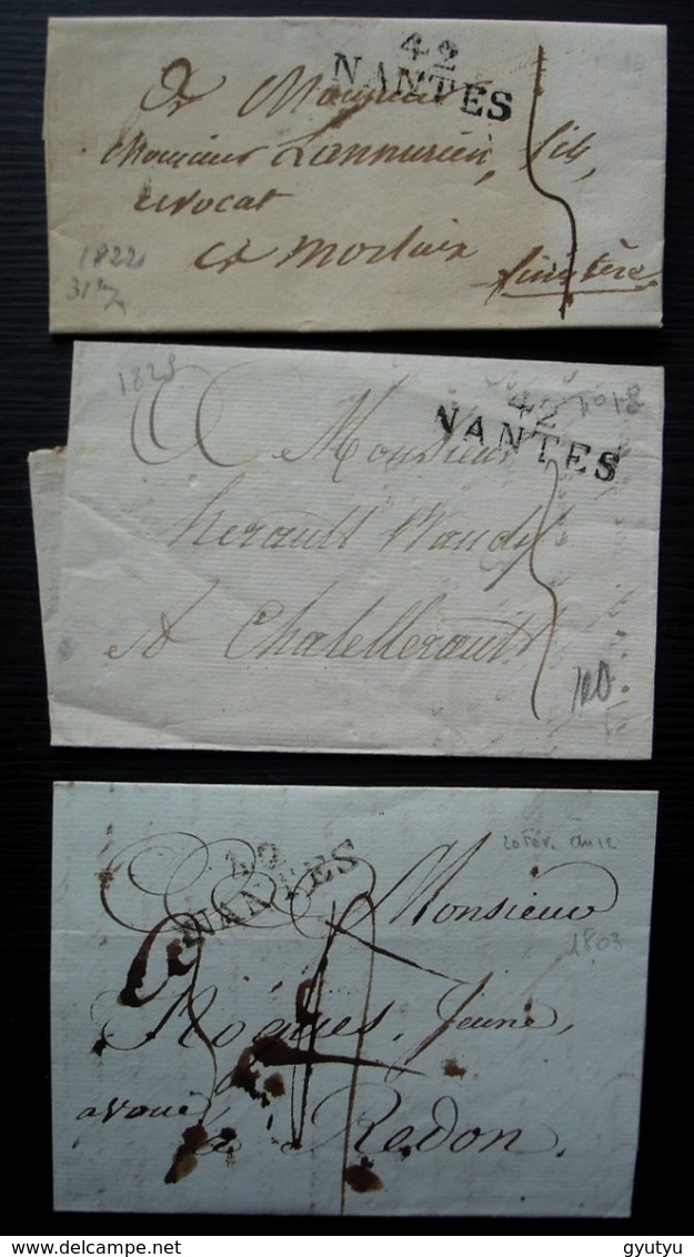 Nantes Lot De 3 Lettres Avec Marques Des Années 1822 1825 Et L'an 12 - 1701-1800: Précurseurs XVIII