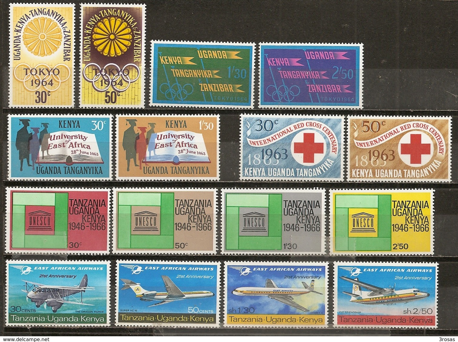 Kenya Uganda Tanganyika 1963/7 Olympiques, Red Cross, Airplanes Etc Complete Sets MNH ** - Kenya, Uganda & Tanganyika