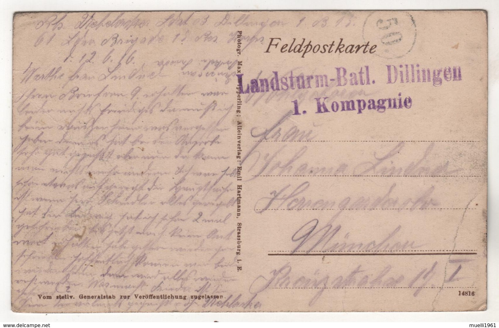 +3229, WK I, Feldpostkarte, Frankreich, Belgien ???? Feldpost, Dillingen - Guerre 1914-18