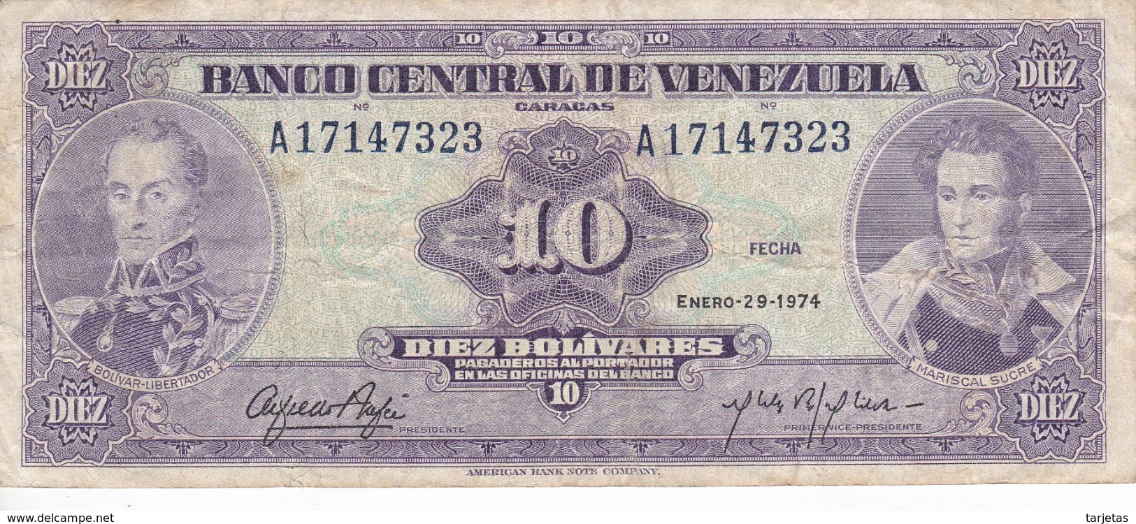 BILLETE DE VENEZUELA DE 10 BOLIVARES DEL AÑO 1974  (BANK NOTE) - Venezuela