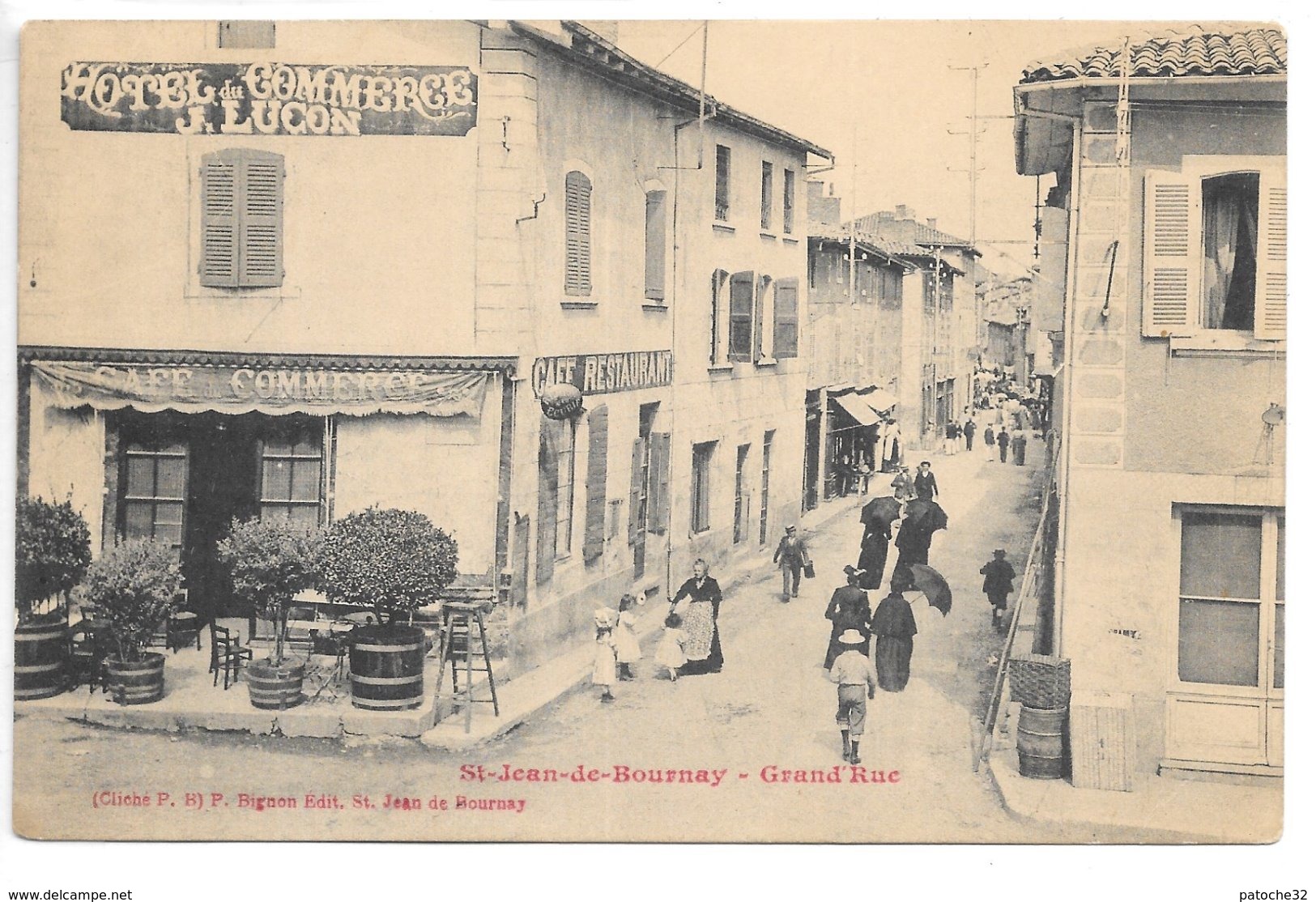 Cpa...St-jean-de-Bournay...(Isère)...grand' Rue... Hotel Du Commerce J.Lucon...1906... - Saint-Jean-de-Bournay