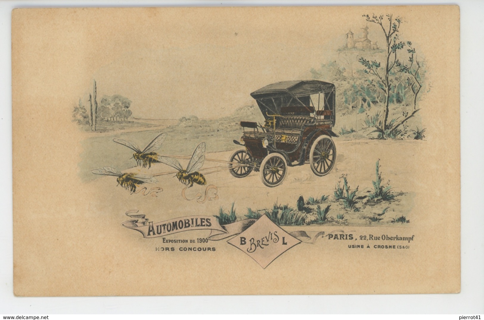 AUTOMOBILES - Jolie Carte PUB AUTOMOBILES B BREVIS L  Et Abeilles - Exposition De 1900 - PARIS , Usine à CROSNE - Voitures De Tourisme