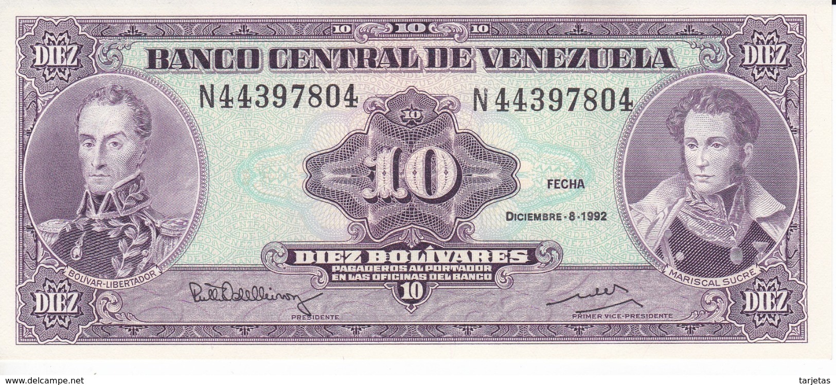 BILLETE DE VENEZUELA DE 10 BOLIVARES DEL AÑO 1992 SIN CIRCULAR  (BANKNOTE) UNCIRCULATED - Venezuela