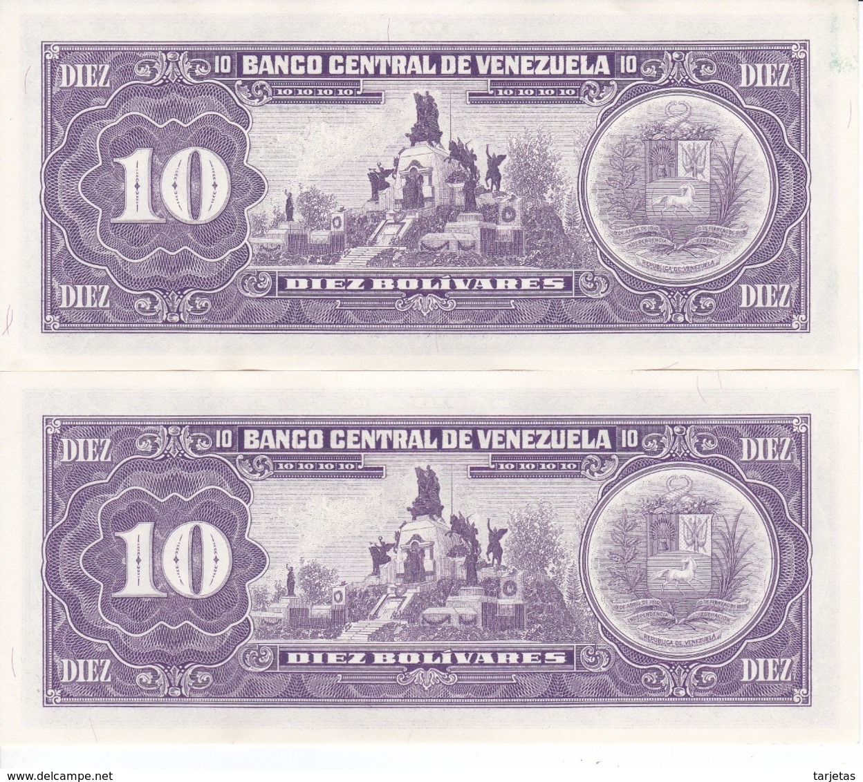 PAREJA CORRELATIVA DE VENEZUELA DE 10 BOLIVARES DEL AÑO 1992 SIN CIRCULAR  (BANKNOTE) UNCIRCULATED - Venezuela