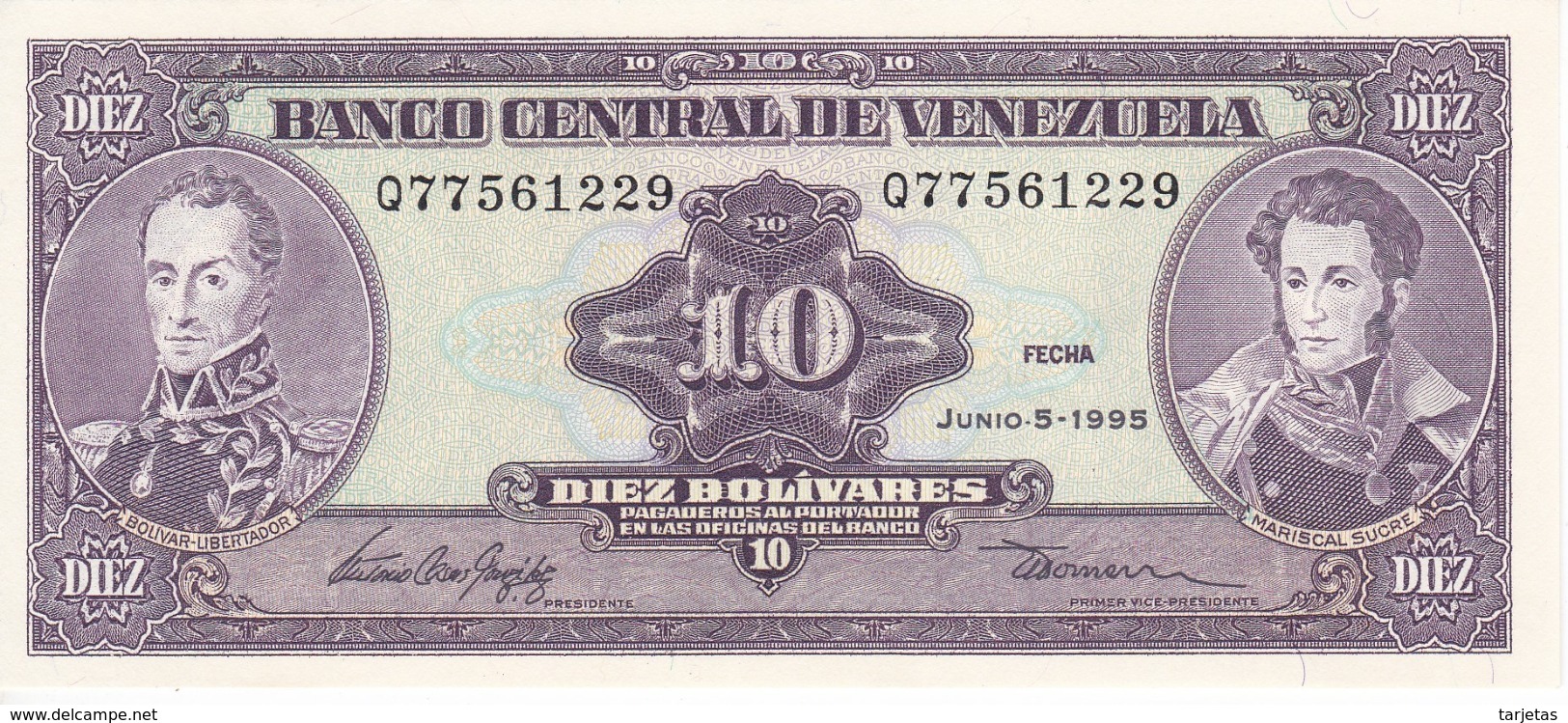 BILLETE DE VENEZUELA DE 10 BOLIVARES DEL AÑO 1995  SIN CIRCULAR  (BANKNOTE) UNCIRCULATED - Venezuela