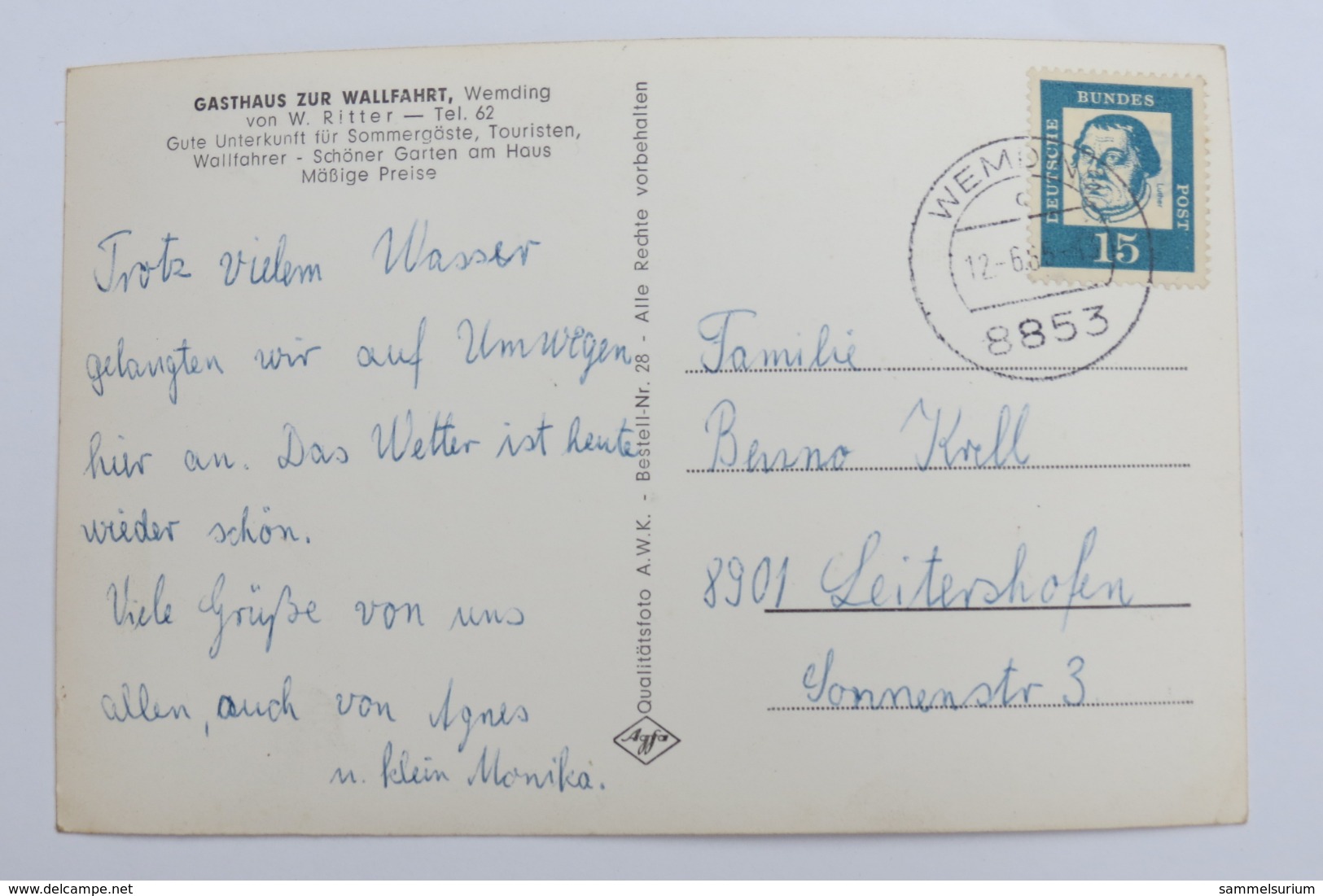 (11/4/7) Postkarte/AK "Wemding" Gasthaus Zur Wallfahrt Von W. Ritter - Wemding