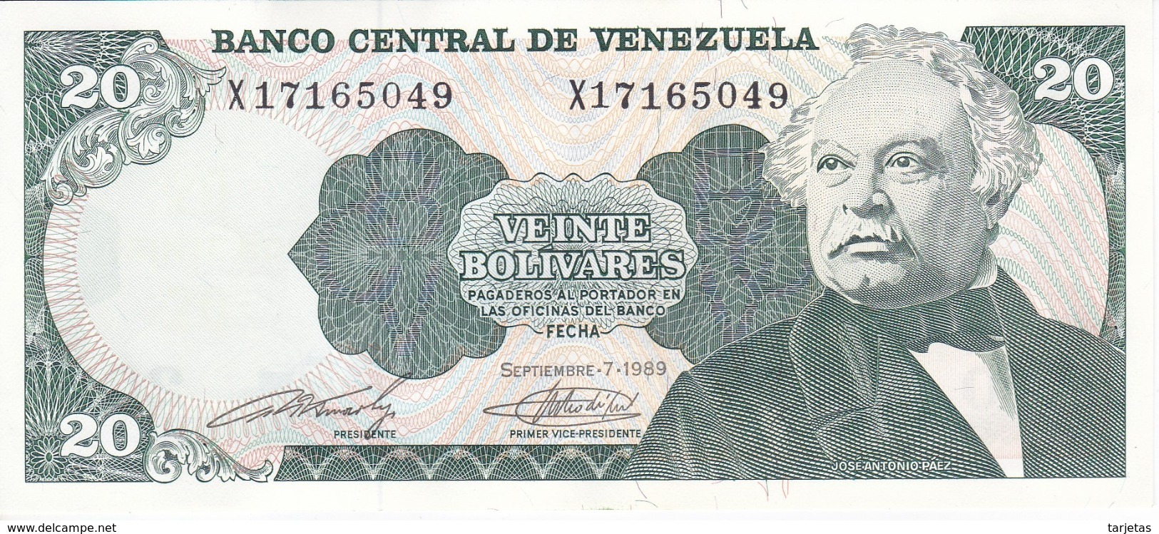 BILLETE DE VENEZUELA DE 20 BOLIVARES DEL AÑO 1989 SIN CIRCULAR  (BANKNOTE) UNCIRCULATED (BANKNOTE) - Venezuela