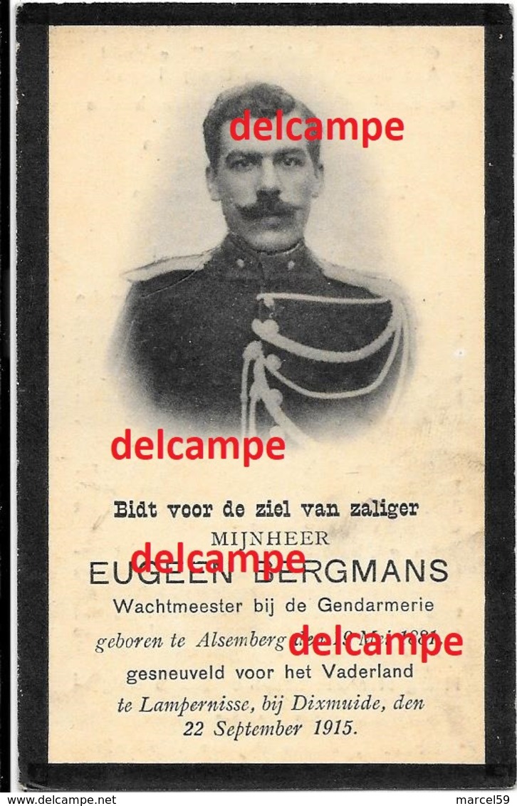 Oorlog Guerre Eugeen Bergmans Alsemberg Rijkswacht Gendarmerie Gesneuveld Te Lampernisse 1915 Politie Police Soldaat - Images Religieuses