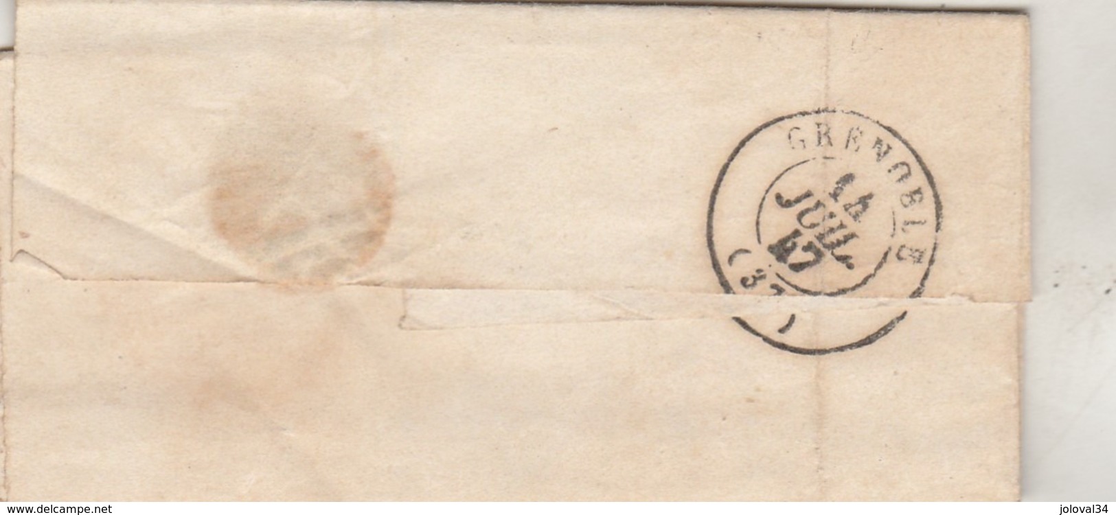 LAC Marque Postale Cursive 37 ST LAURENT DU PONT Cachet VOIRON Isère 14/7/1847 Taxe Manuscrite à Grenoble - 1801-1848: Précurseurs XIX