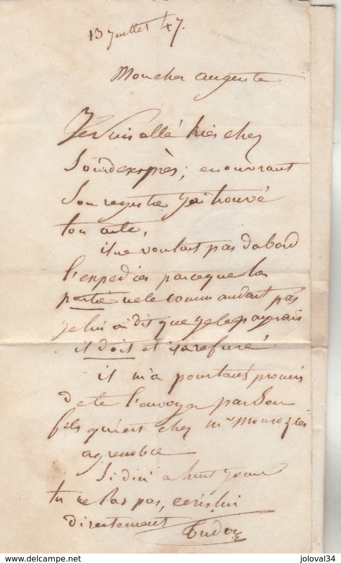 LAC Marque Postale Cursive 37 ST LAURENT DU PONT Cachet VOIRON Isère 14/7/1847 Taxe Manuscrite à Grenoble - 1801-1848: Précurseurs XIX