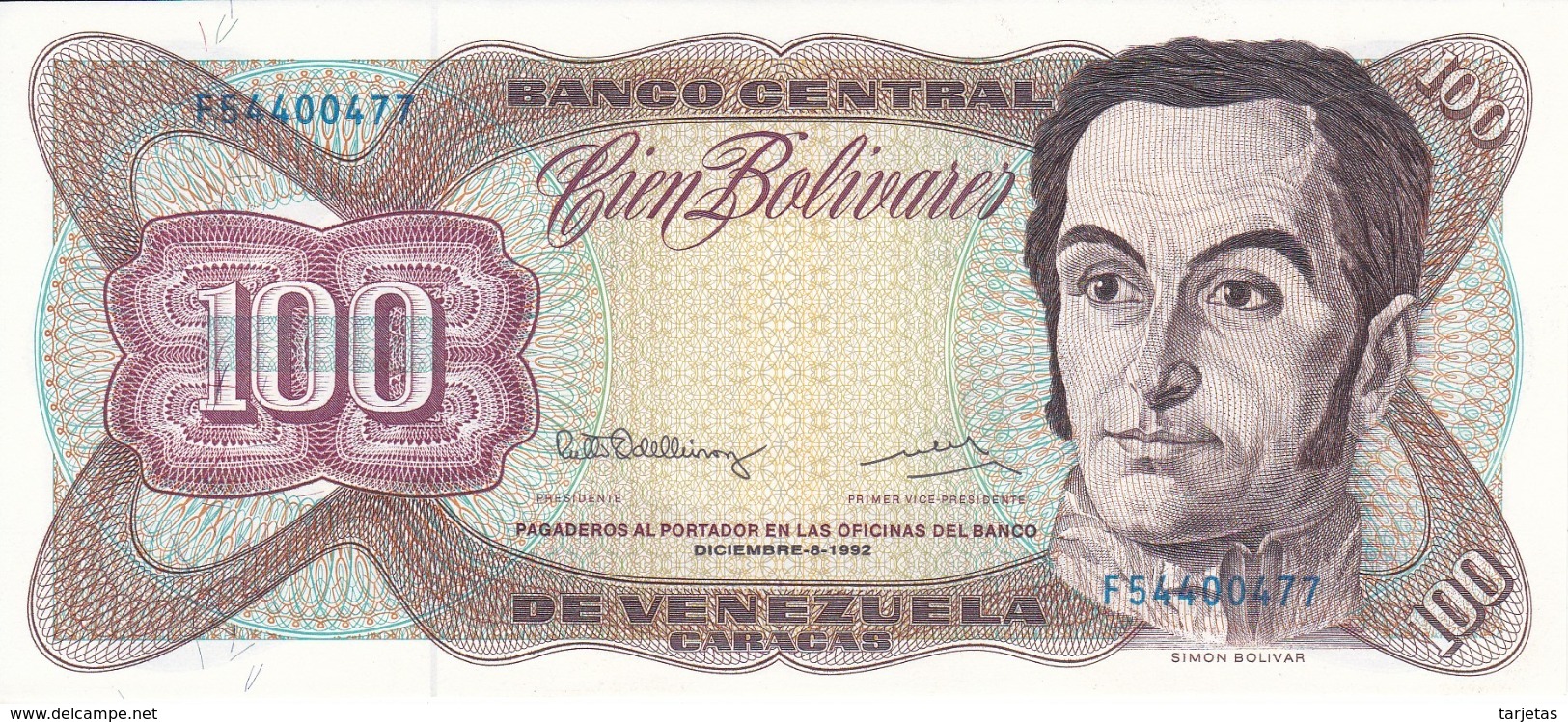 BILLETE DE VENEZUELA DE 100 BOLIVARES DE DICIEMBRE-8-1992 SIN CIRCULAR  (BANKNOTE) UNCIRCULATED - Venezuela