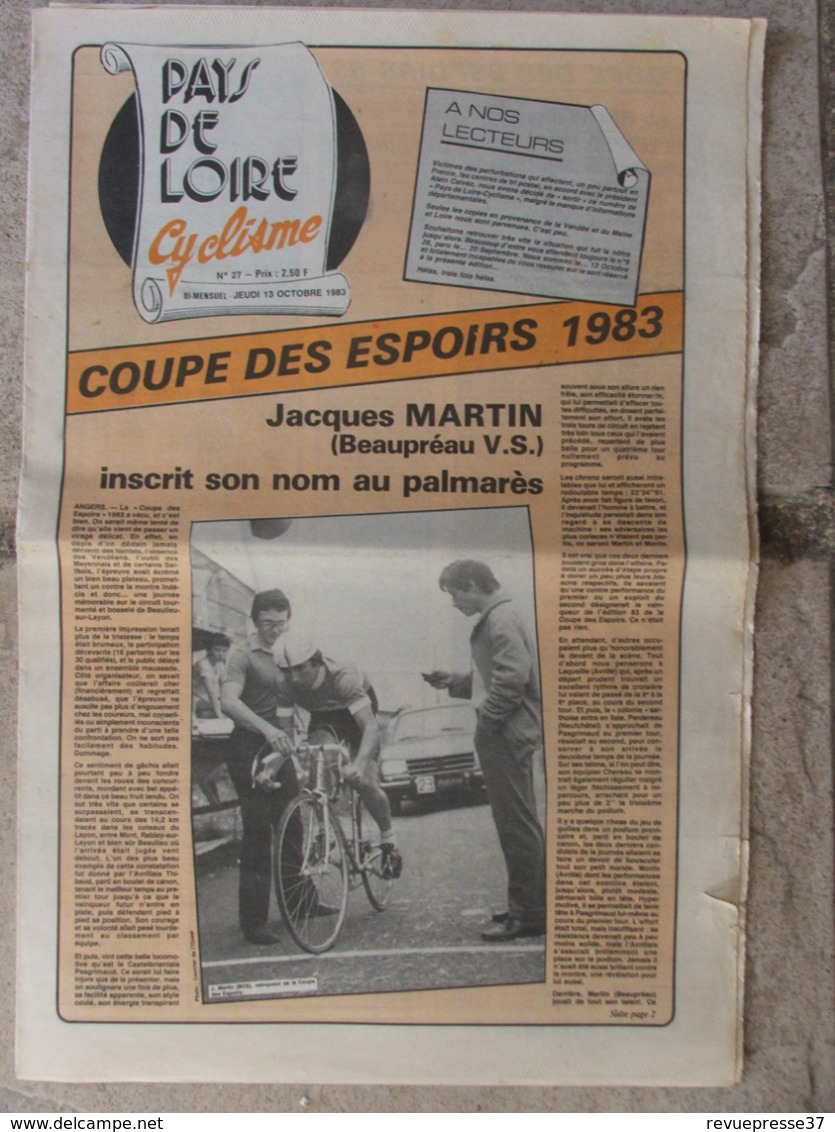 Journal Pays De Loire Cyclisme N°27 (13 Oct 1983) Coupe Des Espoirs - Fête Du Vélo Aux Essarts - Sport