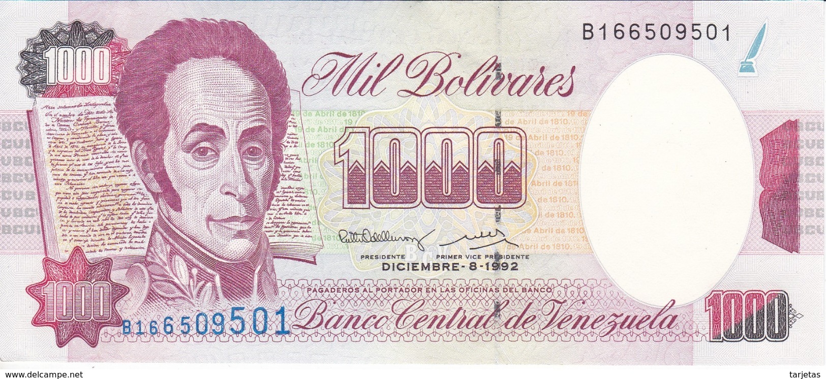 BILLETE DE VENEZUELA DE 1000 BOLIVARES DEL AÑO 1992 SIN CIRCULAR  (BANKNOTE) UNCIRCULATED - Venezuela