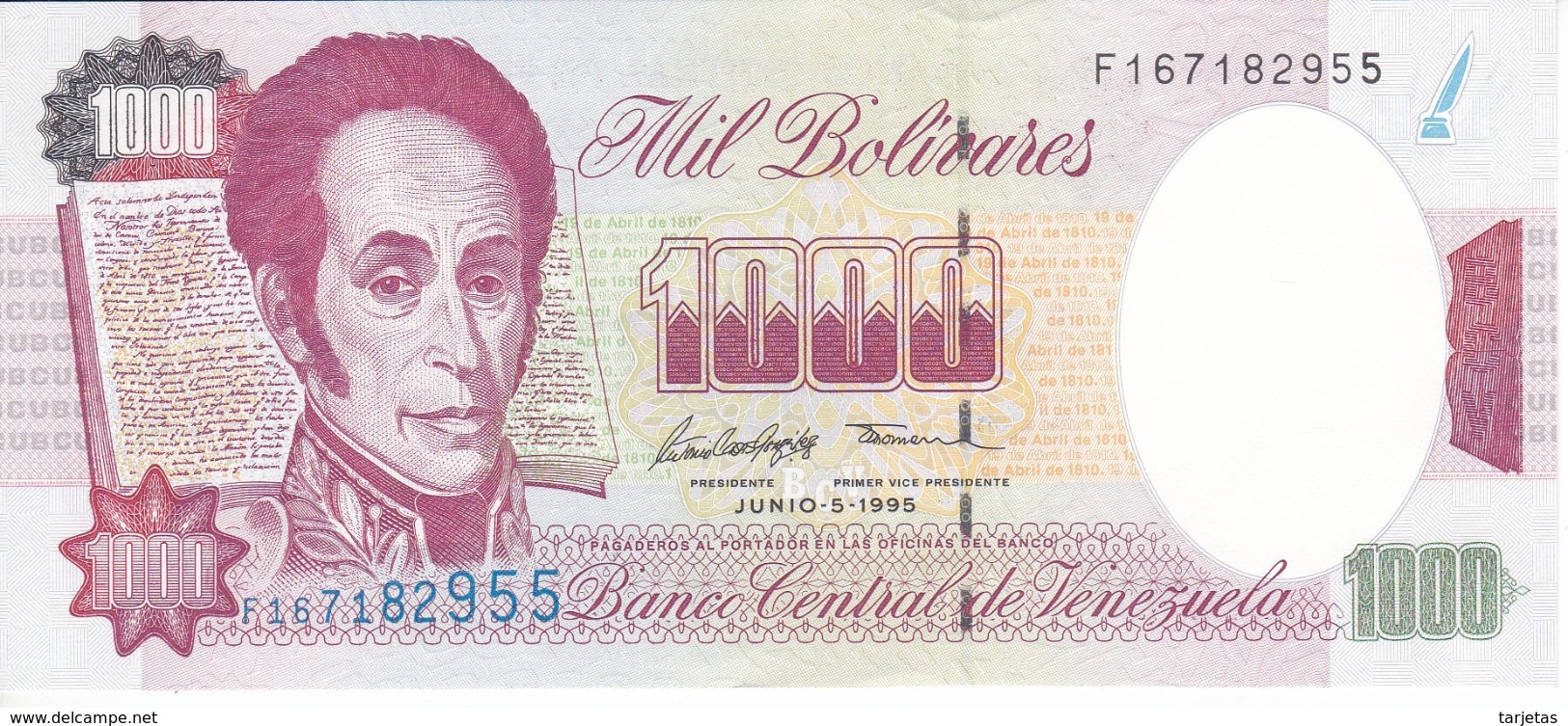 BILLETE DE VENEZUELA DE 1000 BOLIVARES DEL AÑO 1995 SIN CIRCULAR  (BANKNOTE) UNCIRCULATED - Venezuela