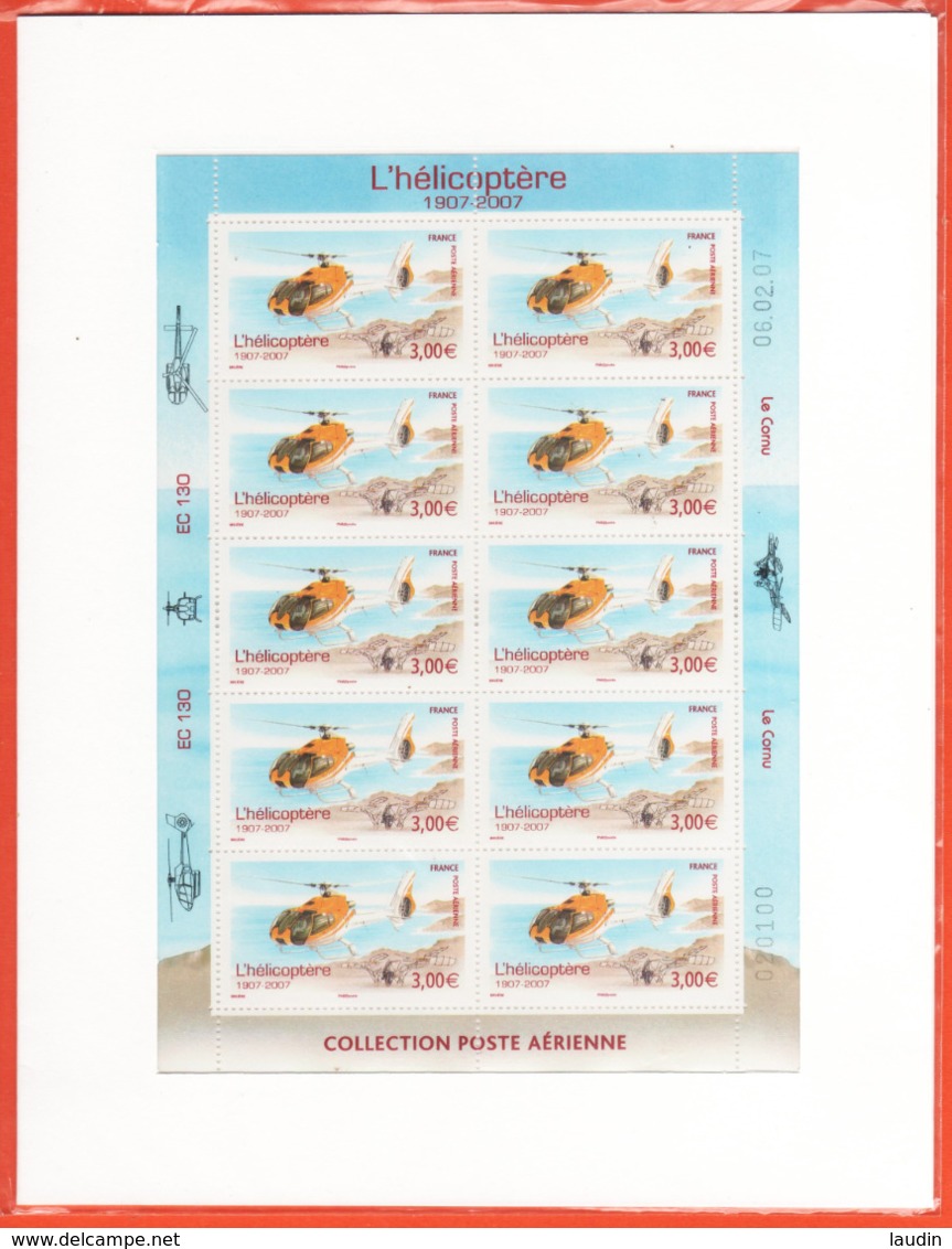 PA 70 F70a , Neuf  ** , Centenaire Hélicoptère , Feuille De 10 Timbres Cadre Blanc , Port Gratuit - 1960-.... Neufs