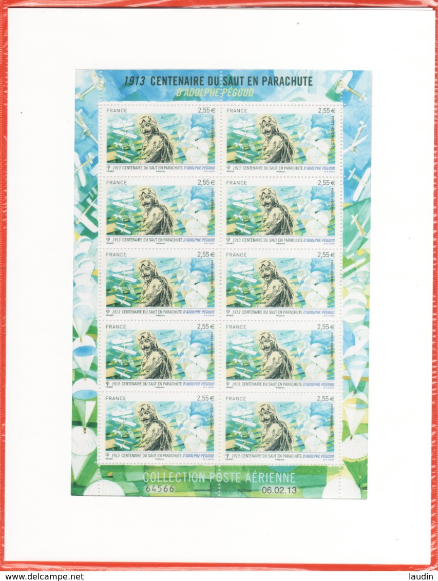 PA 76 F76a , Neuf  ** , Adolphe Pégoud , Feuille De 10 Timbres Cadre Blanc , Port Gratuit - 1960-.... Mint/hinged