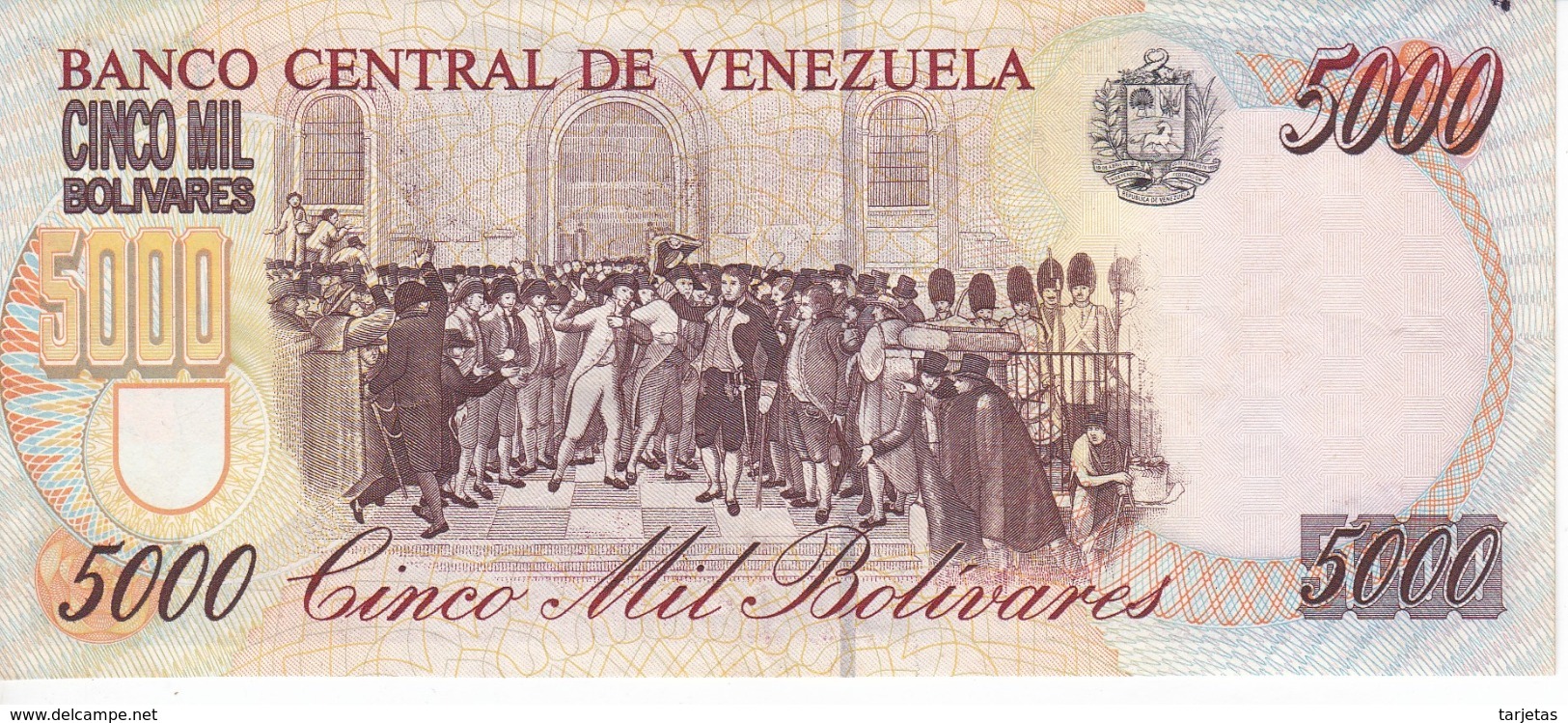 BILLETE DE VENEZUELA DE 5000 BOLIVARES DEL AÑO 1994 EN CALIDAD EBC (XF) (BANKNOTE) - Venezuela