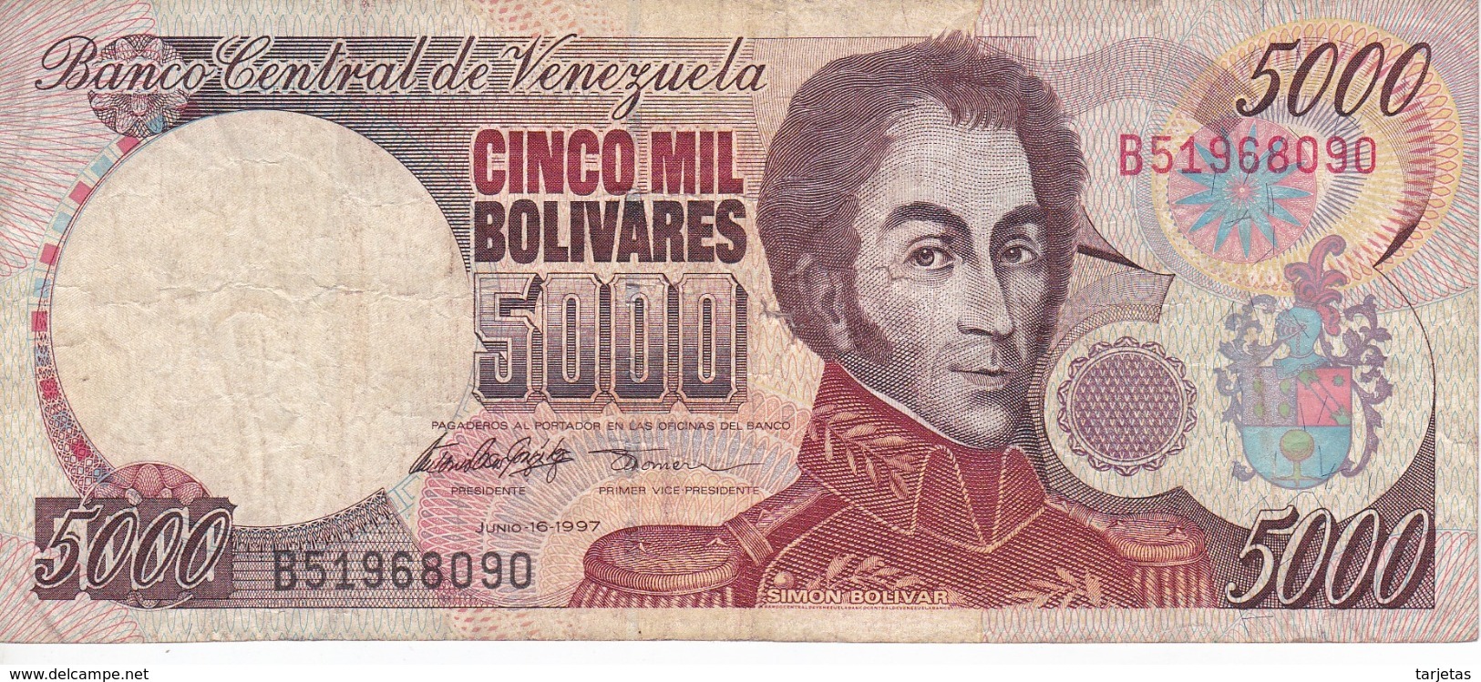 BILLETE DE VENEZUELA DE 5000 BOLIVARES DEL AÑO 1997  (BANKNOTE) - Venezuela