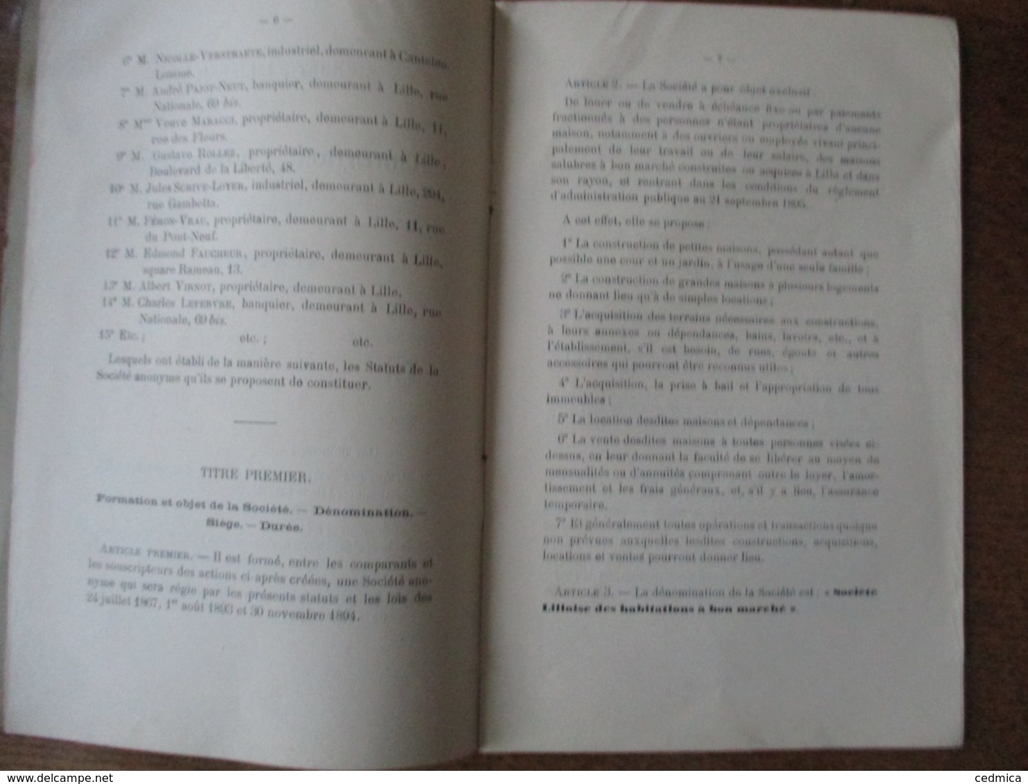 SOCIETE LILLOISE DES HABITATIONS A BON MARCHE STATUTS 1897  24 PAGES - Documentos Históricos