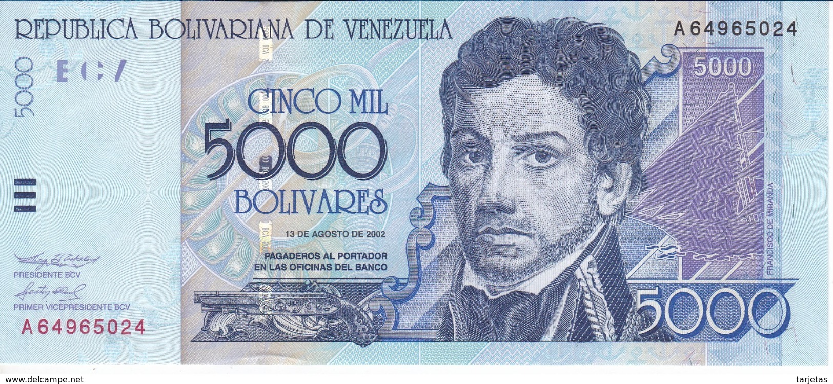 BILLETE DE VENEZUELA DE 5000 BOLIVARES DEL AÑO 2002 SIN CIRCULAR (BANKNOTE) UNCIRCULATED - Venezuela