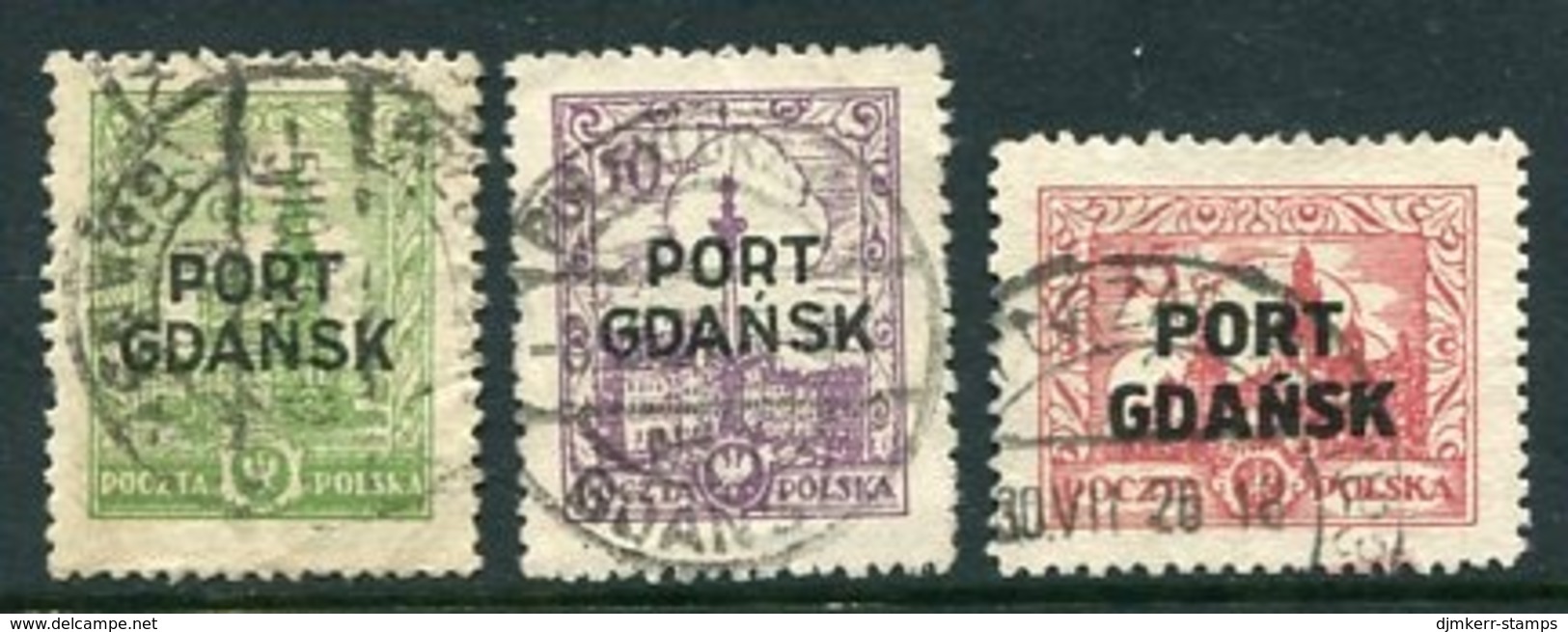 PORT GDANSK 1926 Overprints On .Buildings Definitives, Type I, Set Of 3 Used  Michel 12-14 - Besatzungszeit