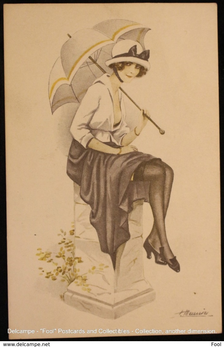 Illustration Illustrateur Illustrator Suzanne MEUNIER - Femme Avec Parapluie [Reproduction] Woman With Umbrella - Meunier, S.