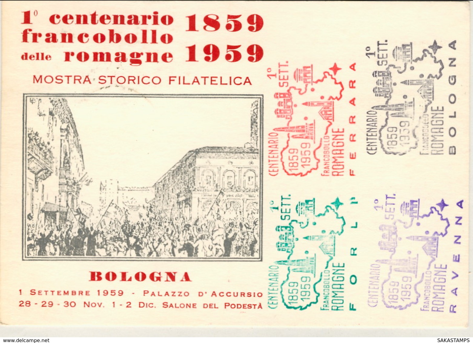 1959- Cartolina Affrancata Con S.2v."francobollo Delle Romagne" Annullo Circuito Aereo Delle Romagne-Bologna Ferrara Rav - 1946-60: Poststempel