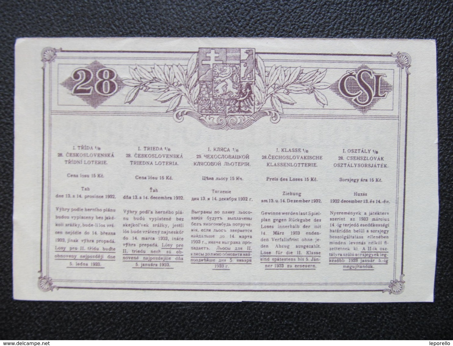 LOS Lotterie Lotterielos 1933 Ceskoslovensko Czechoslovakia  ///  D*40777 - Lotterielose