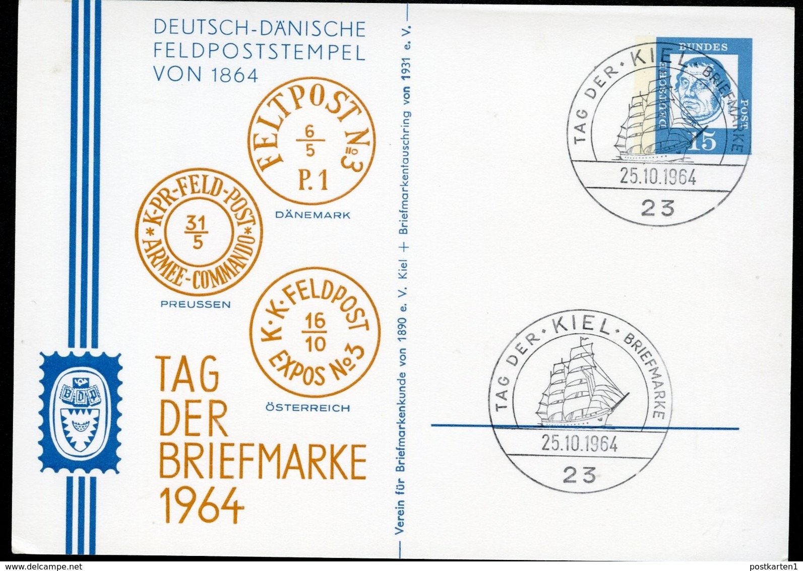 Bund PP29 C2/005 DEUTSCH-DÄNISCHE FELDPOST-STEMPEL 1864  Sost. Kiel 1964 NGK 10,00 € - Privatpostkarten - Gebraucht