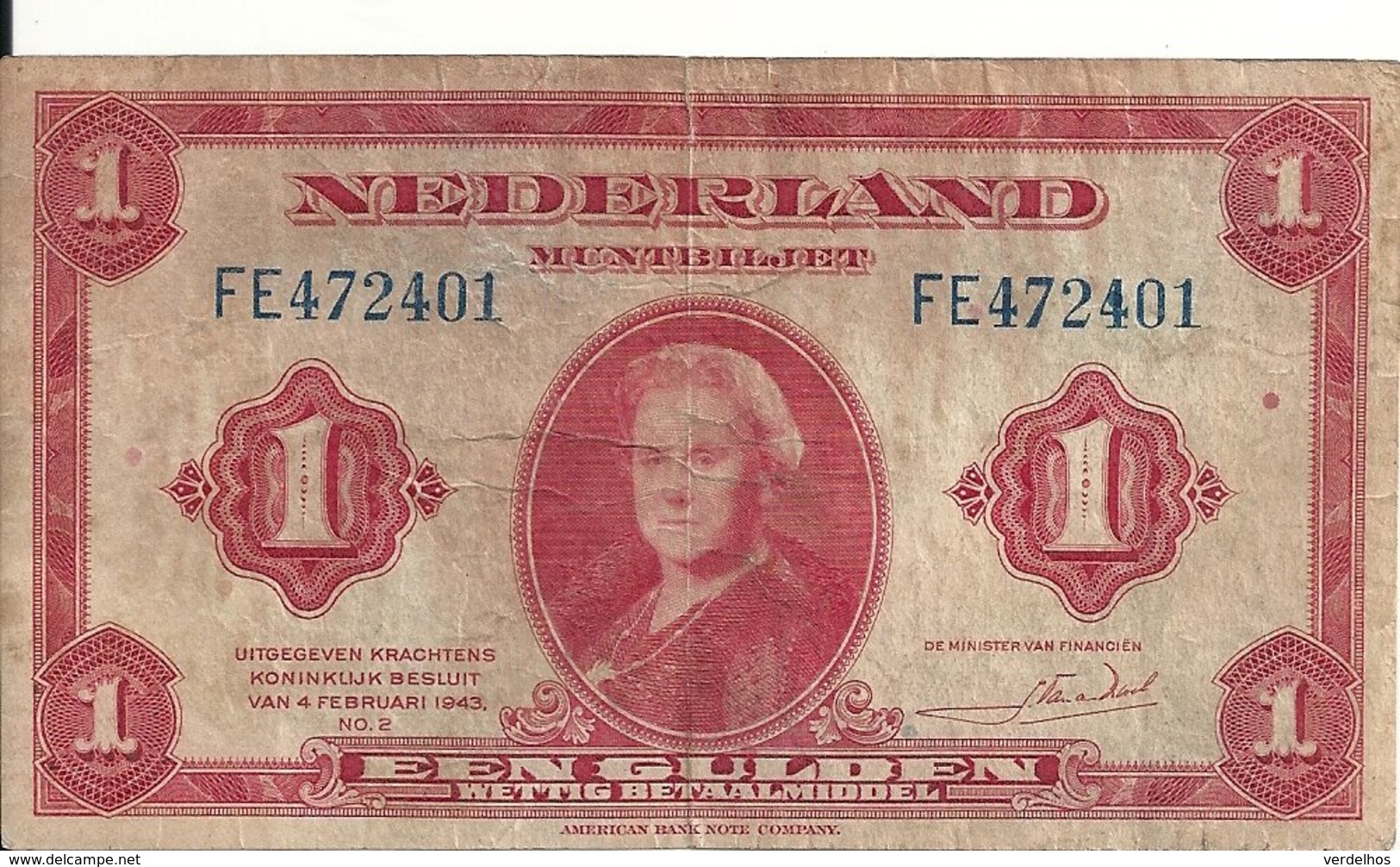 PAYS-BAS 1 GULDEN 1943 VF P 64 - 1 Gulde