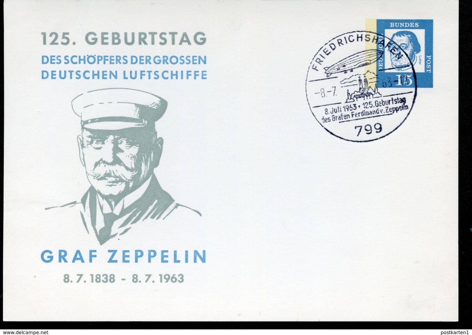 Bund PP29 D1/001 125. Geb. GRAF ZEPPELIN Sost.1963  NGK 8,00 € - Private Postcards - Used