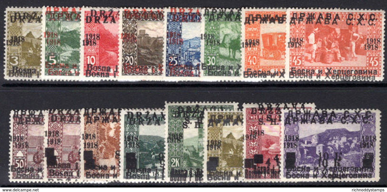 Yugoslavia 1918 Bosnia Set DOUBLE OVERPRINT Set Lightly Mounted Mint. - Nuovi