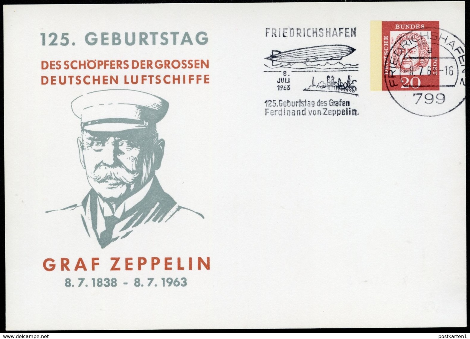 Bund PP30 D1/001 125. Geb. GRAF ZEPPELIN Sost.1963  NGK 15,00 € - Private Postcards - Used