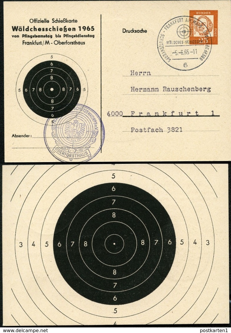 Bund PP31 C2/001 SCHIESSKARTE WÄLDCHESSCHIESSEN Sost.Frankfurt 1965 NGK 35,00 € - Cartes Postales Privées - Oblitérées