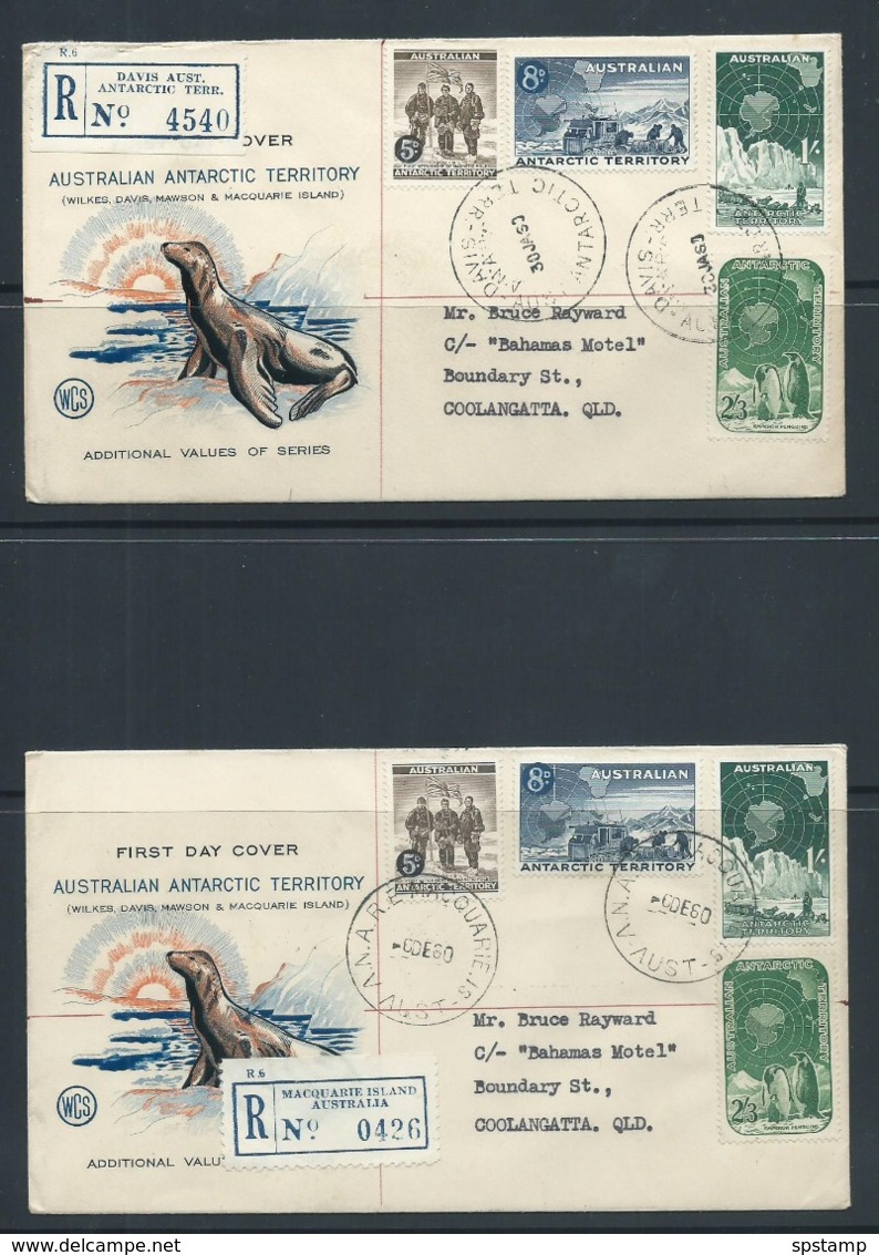 Australian Antarctic Territory 1959 Definitive Set 4 On 4 Registered Covers Ex All 4 Bases , 2 Are FDC - FDC