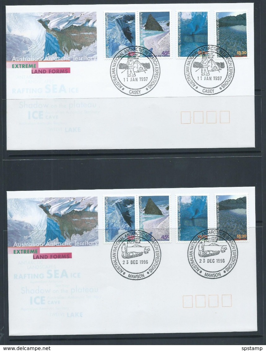 Australian Antarctic Territory 1996 Landscapes Set 4 On Casey & Mawson Base FDC 's Official Unaddressed - FDC