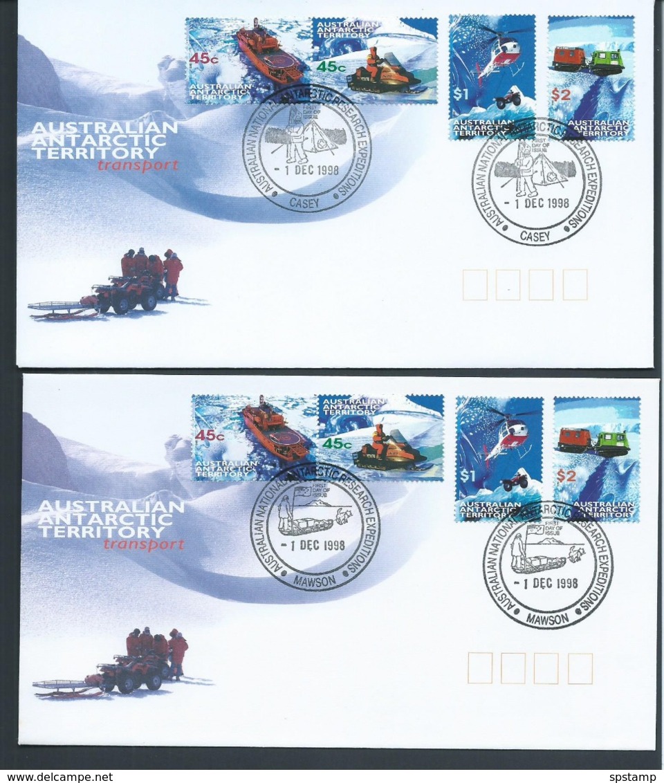 Australian Antarctic Territory 1998 Transport Set 4 On 4 Base FDC Set Official Unaddressed - FDC