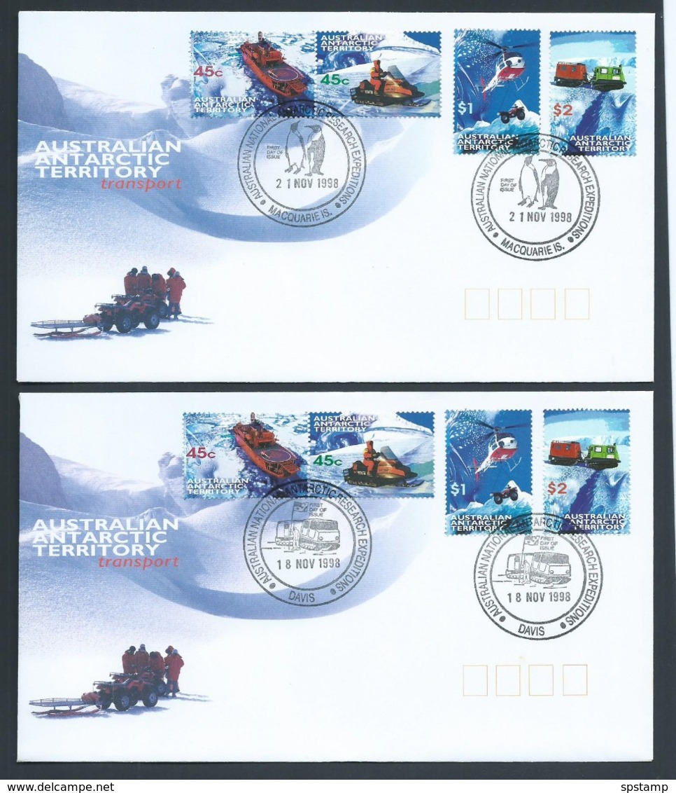 Australian Antarctic Territory 1998 Transport Set 4 On 4 Base FDC Set Official Unaddressed - FDC