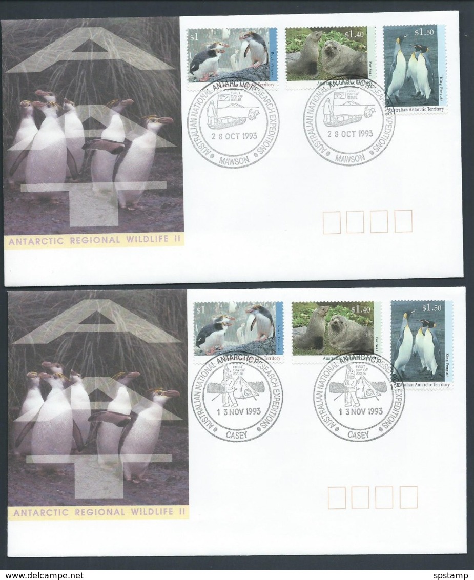 Australian Antarctic Territory 1993 Wildlife Series II Set 3 On 4 Base FDC Set Official Unaddressed - FDC