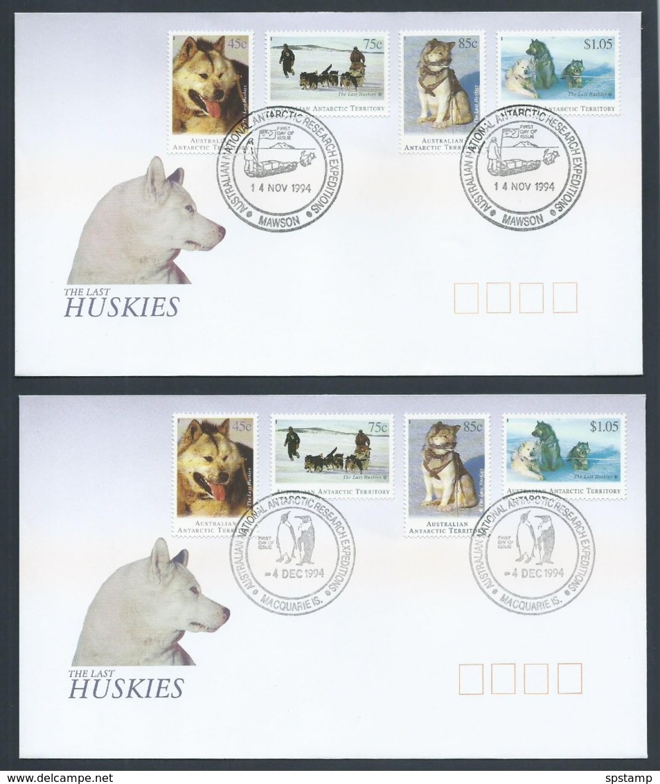 Australian Antarctic Territory 1994 Last Huskies Set 4 On 4 Base FDC Set Official Unaddressed - FDC