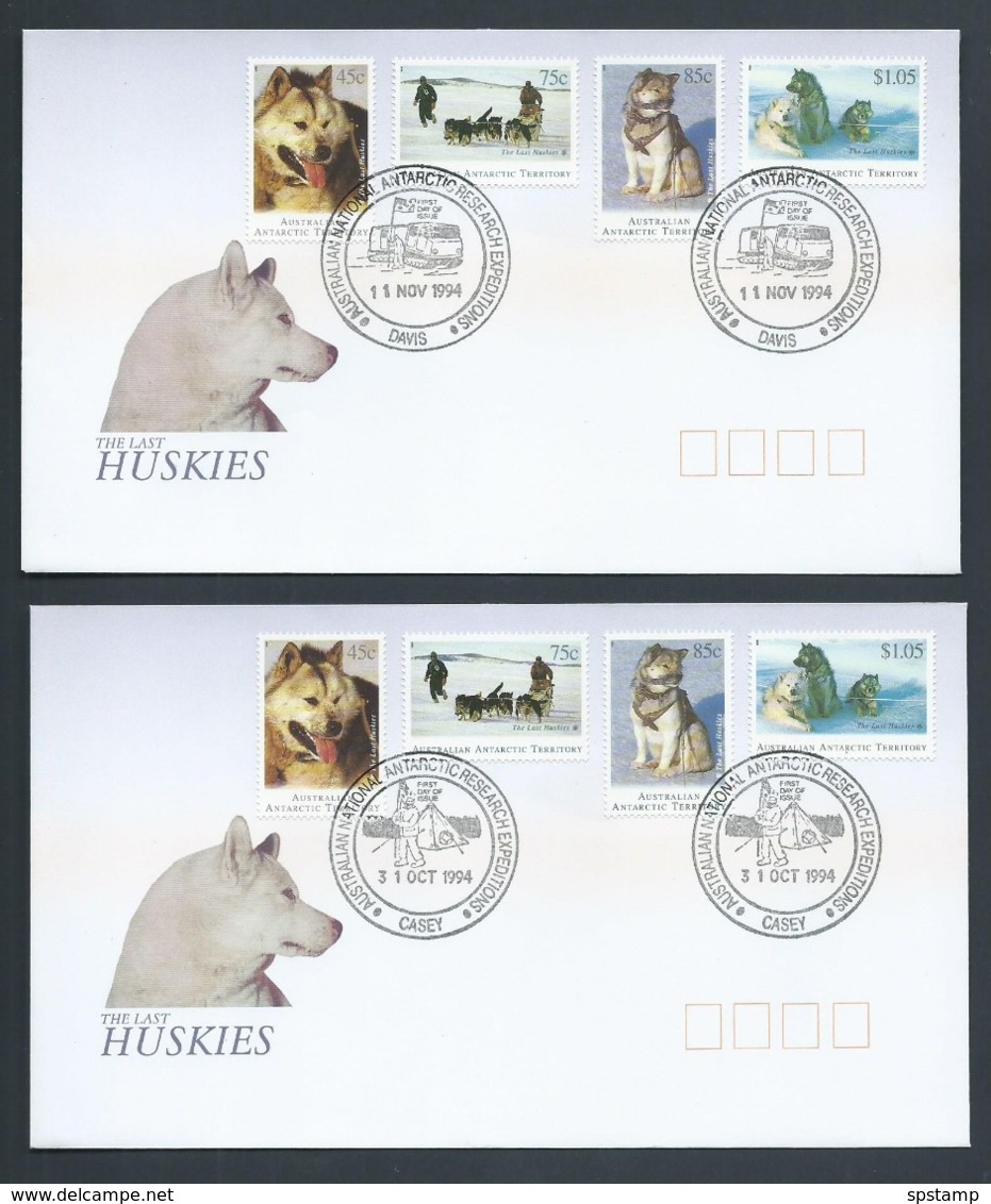 Australian Antarctic Territory 1994 Last Huskies Set 4 On 4 Base FDC Set Official Unaddressed - FDC