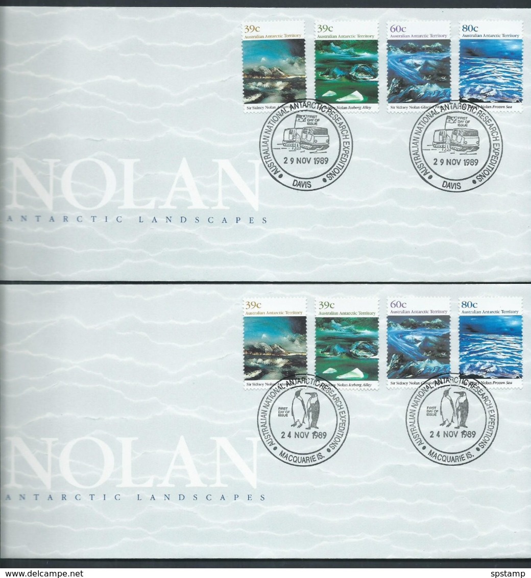 Australian Antarctic Territory 1989 Nolan Landscapes Set 4 On 4 Base FDC Set Official Unaddressed - FDC