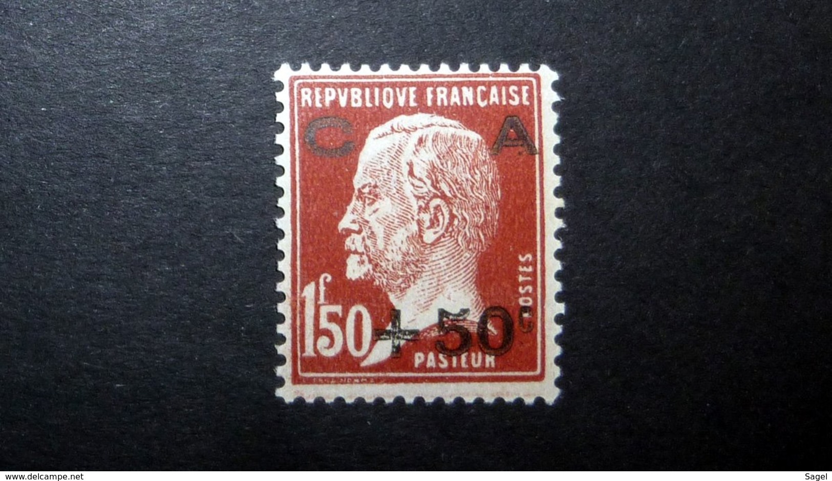 FRANCE 1929 N°255 * (CAISSE D'AMORTISSEMENT 3ÈME SÉRIE. PASTEUR. +50C SUR 1F50 ROUGE-BRUN) - 1927-31 Sinking Fund