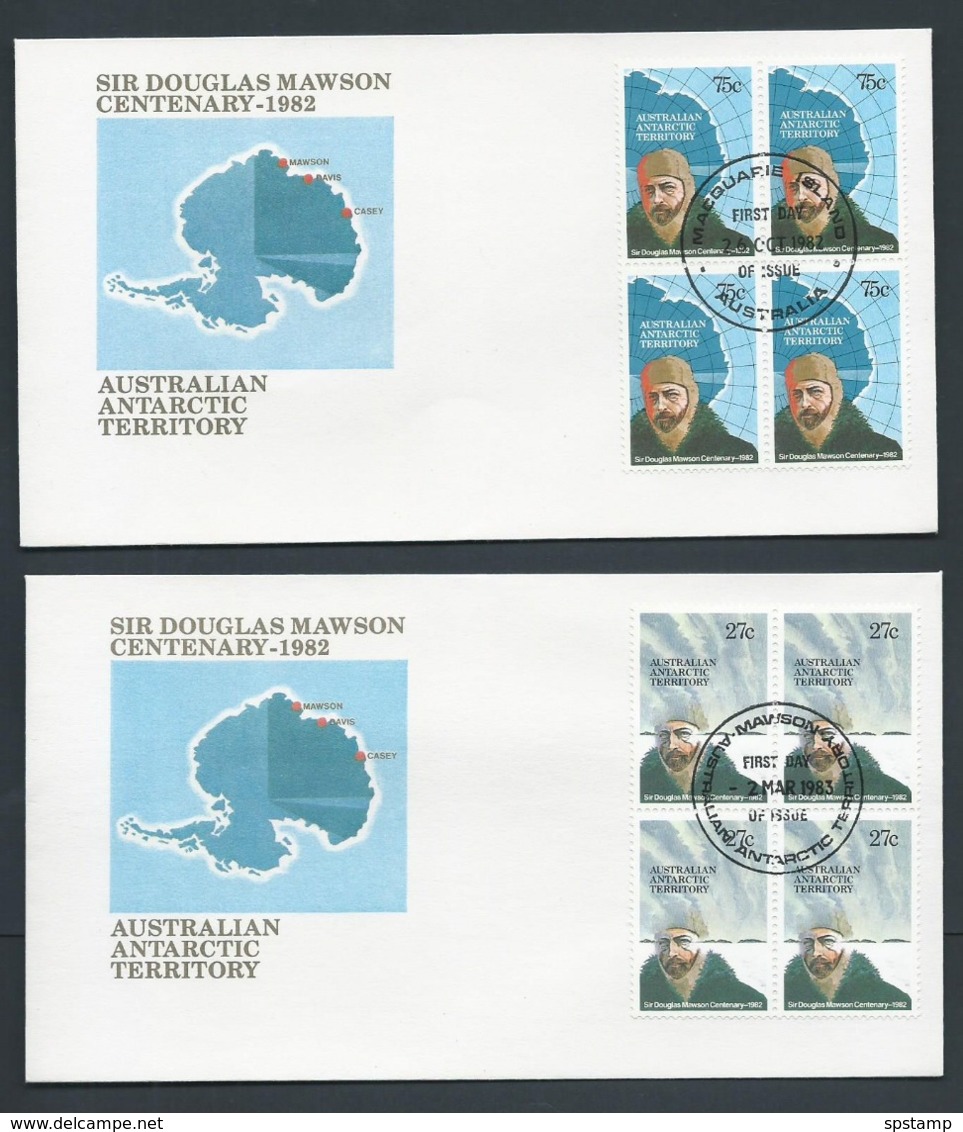 Australian Antarctic Territory 1982 Mawson Set Of 2 In Blocks Of 4 On Mawson Or Macquarie FDC , Official Unaddressed - FDC