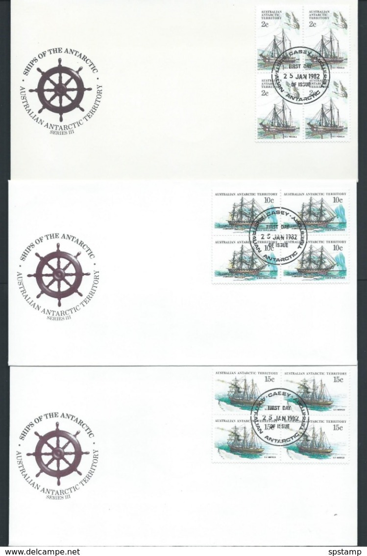 Australian Antarctic Territory 1981 Ships Series III In Blocks Of 4 On 24 All Base Set Of FDC , Official Unaddressed - FDC