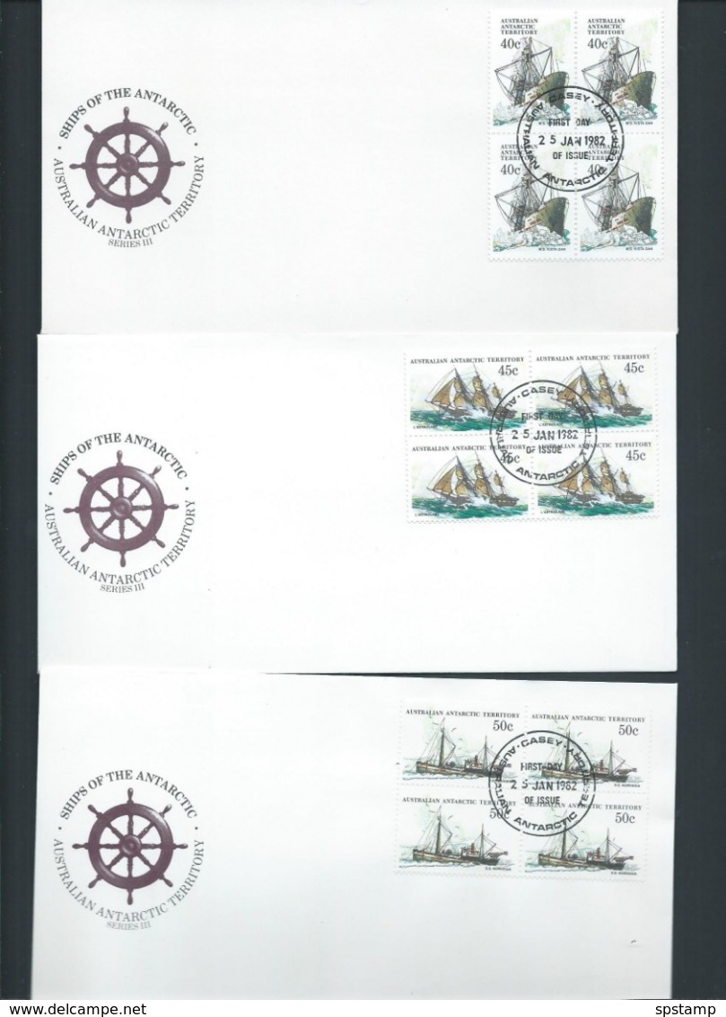 Australian Antarctic Territory 1981 Ships Series III In Blocks Of 4 On 24 All Base Set Of FDC , Official Unaddressed - FDC