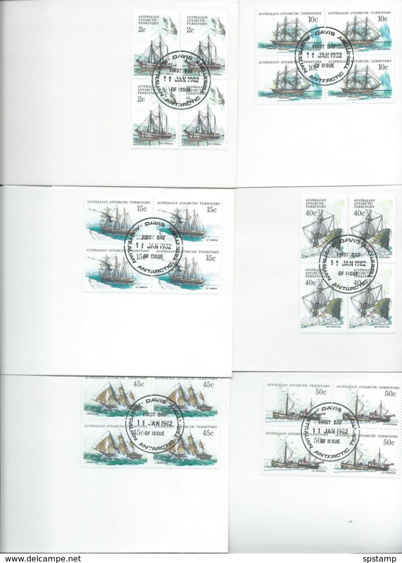 Australian Antarctic Territory 1981 Ships Series III In Blocks Of 4 On 24 All Base Set Of FDC , Official Unaddressed - FDC