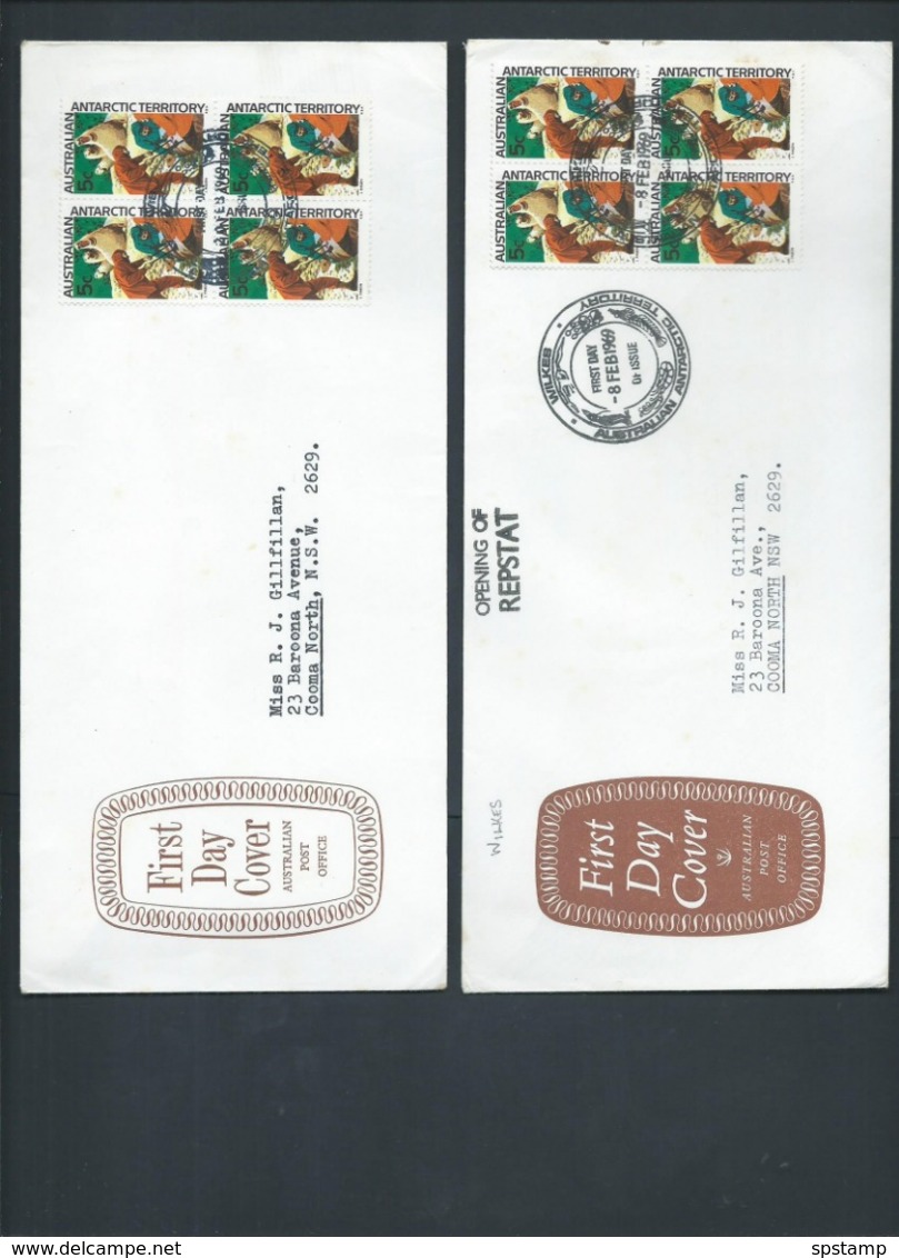 Australian Antarctic Territory 1966 - 68 5c Seals In Blocks 4 On All 4 Base FDC Set Official Addressed - FDC